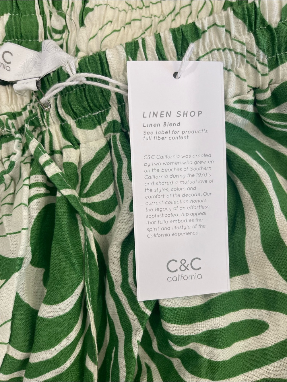 C&C California Green White Tropical Linen Blend Wide Leg Pants M Pull On NWT - Picture 4 of 14